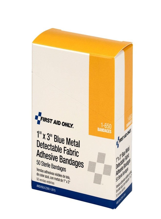 First Aid Only Blue Metal Detectable 1"x3" Fabric Bandages, 50/box - Image 1