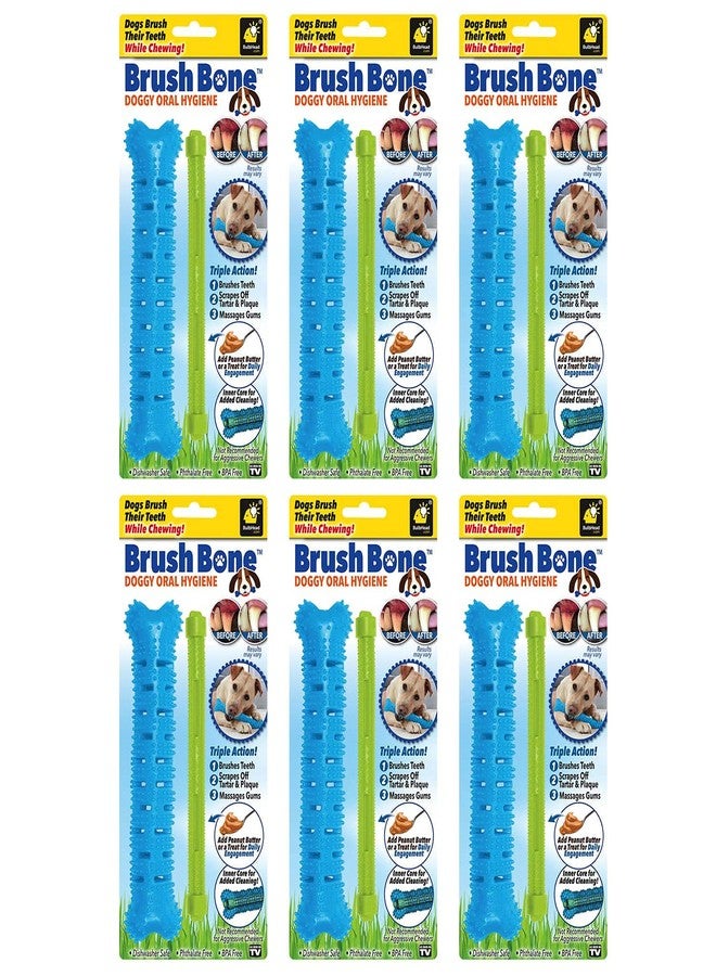 BulbHead BrushBone As Seen On TV Doggy Toothbrush Chew Toy, Plaque & Tartar Remover, Works 3 Ways to Clean While They Play, Invented by a Dentist, Add Peanut Butter or Cheese 6 Pack, Brush Bone - Image 1