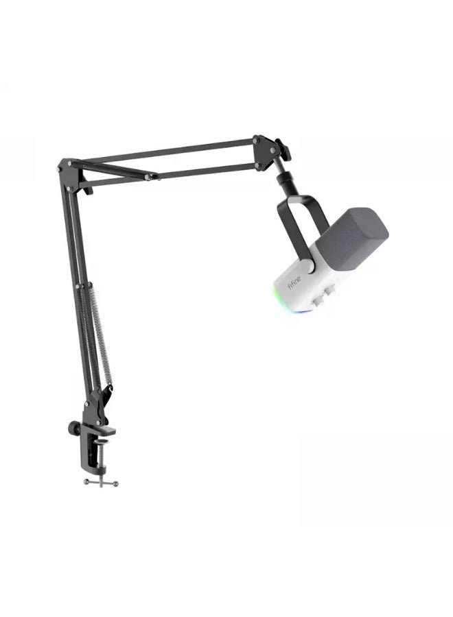 فيفين مجموعة ميكروفون ديناميكي FIFINE AmpliGame AM8T USB/XLR مع ذراع بوم ستاند، أبيض - Image 1