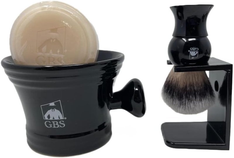 G.B.S GBS Shaving Brush with All Natural Shave Soap Shave Brush Stand and Ceramic Shaving Mug Kit 