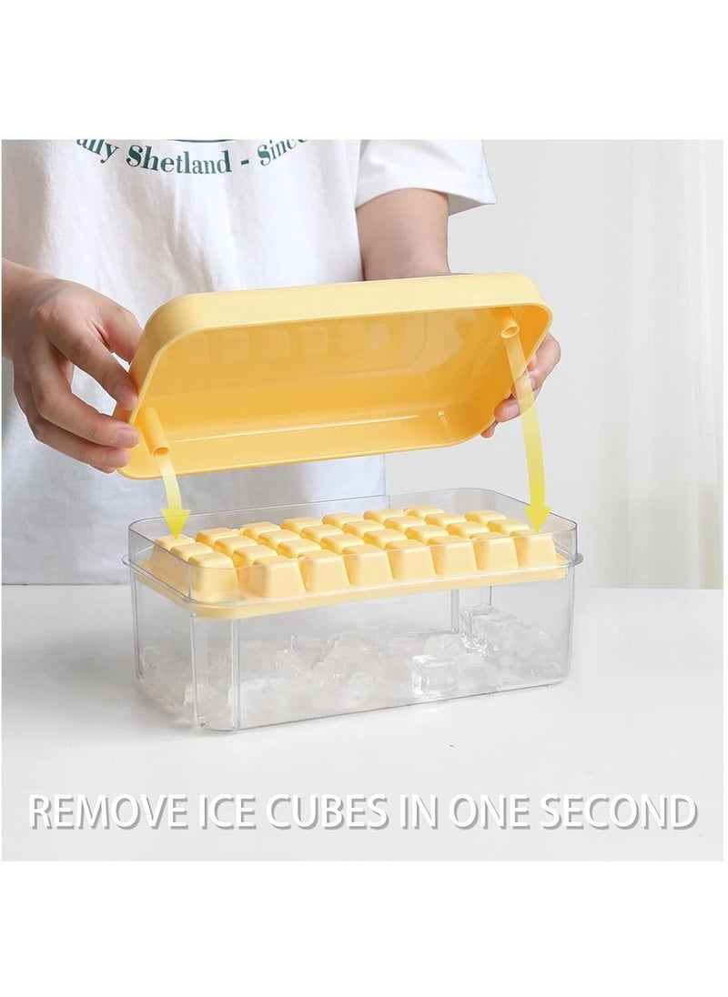 Generic - Ice Cube Tray, Square Ice Trays for Freezer with Lid & Bin, Square Ice Cube Mold, 2 Tiers, 1 Ice Bucket and Shovel, Easy Release Stackable Spill-Resistant(Yellow) - Image 1