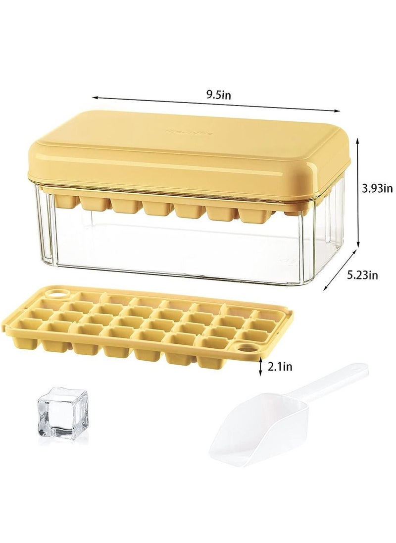Generic - Ice Cube Tray, Square Ice Trays for Freezer with Lid & Bin, Square Ice Cube Mold, 2 Tiers, 1 Ice Bucket and Shovel, Easy Release Stackable Spill-Resistant(Yellow) - Image 1