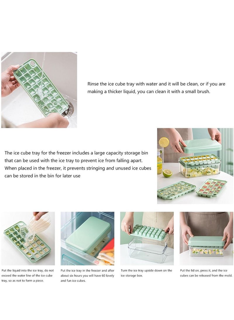 Generic - Ice Cube Tray, Square Ice Trays for Freezer with Lid & Bin, Square Ice Cube Mold, 2 Tiers, 1 Ice Bucket and Shovel, Easy Release Stackable Spill-Resistant(Yellow) - Image 1