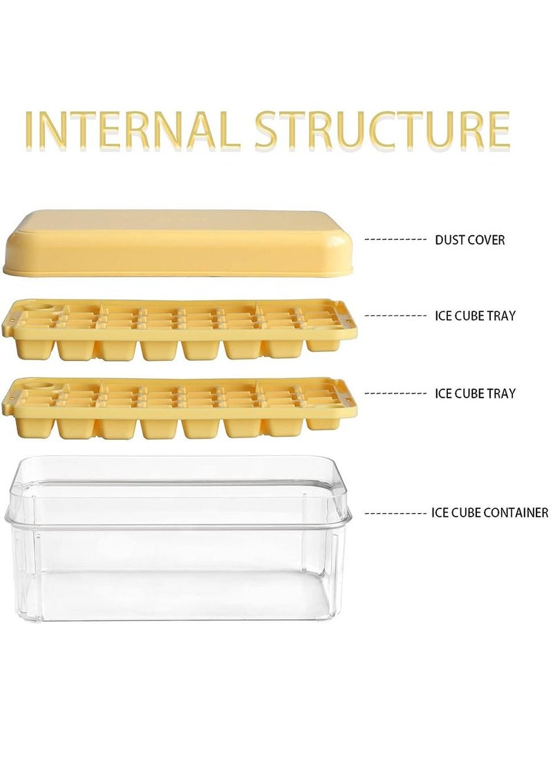 Generic - Ice Cube Tray, Square Ice Trays for Freezer with Lid & Bin, Square Ice Cube Mold, 2 Tiers, 1 Ice Bucket and Shovel, Easy Release Stackable Spill-Resistant(Yellow) - Image 1