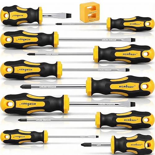 HORUSDY 11Pieces Magnetic Screw driver Magnetic 5 Phillips and 5 Flat Head Tips for Fastening and Loosening Seized - Image 1