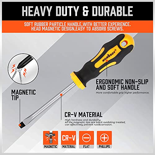 HORUSDY 11Pieces Magnetic Screw driver Magnetic 5 Phillips and 5 Flat Head Tips for Fastening and Loosening Seized - Image 3