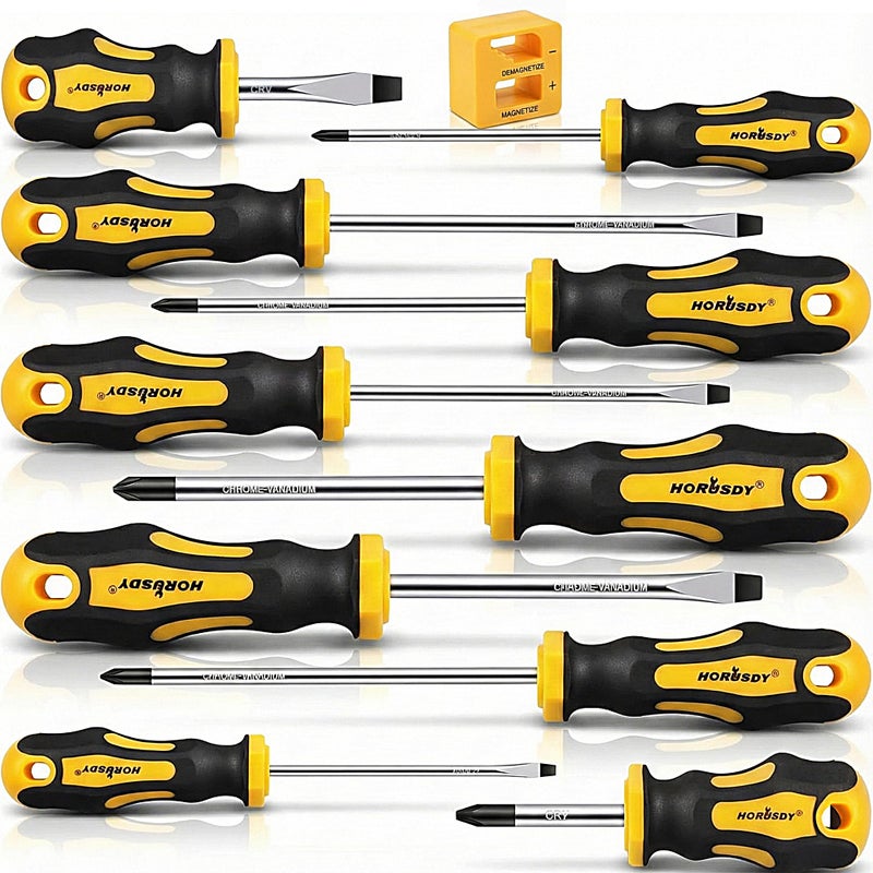 HORUSDY 11Pieces Magnetic Screw driver Magnetic 5 Phillips and 5 Flat Head Tips for Fastening and Loosening Seized - Image 2
