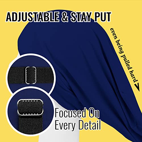 PARISBELLA Satin Lined Sleep Cap Bonnet for Curly Hair and Braids, Stay On All Night Hair Wrap with Adjustable Strap for Women and Men, Navy Blue, Pack of 1 - Image 4