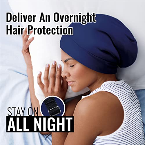 PARISBELLA Satin Lined Sleep Cap Bonnet for Curly Hair and Braids, Stay On All Night Hair Wrap with Adjustable Strap for Women and Men, Navy Blue, Pack of 1 - Image 5