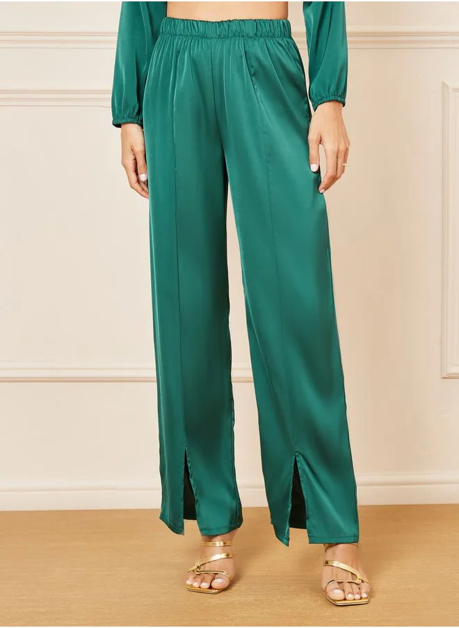Styli Solid Wrap Top & Slit Detail Pants Co-Ord