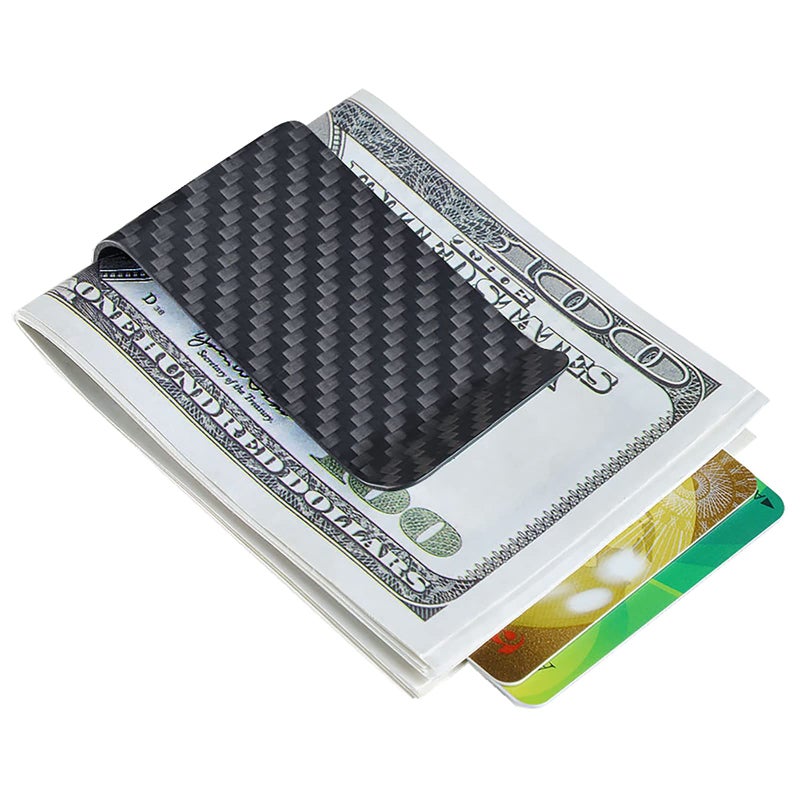 CL CARBONLIFE CL CARBONLIFE Carbon Fiber Wallet Money Clip for Cash and Credit Card, Minimalist Holder Clips for Men (Matte Black, 2.8"x1.5")  - Image 1