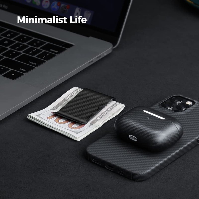 CL CARBONLIFE CL CARBONLIFE Carbon Fiber Wallet Money Clip for Cash and Credit Card, Minimalist Holder Clips for Men (Matte Black, 2.8"x1.5")  - Image 2