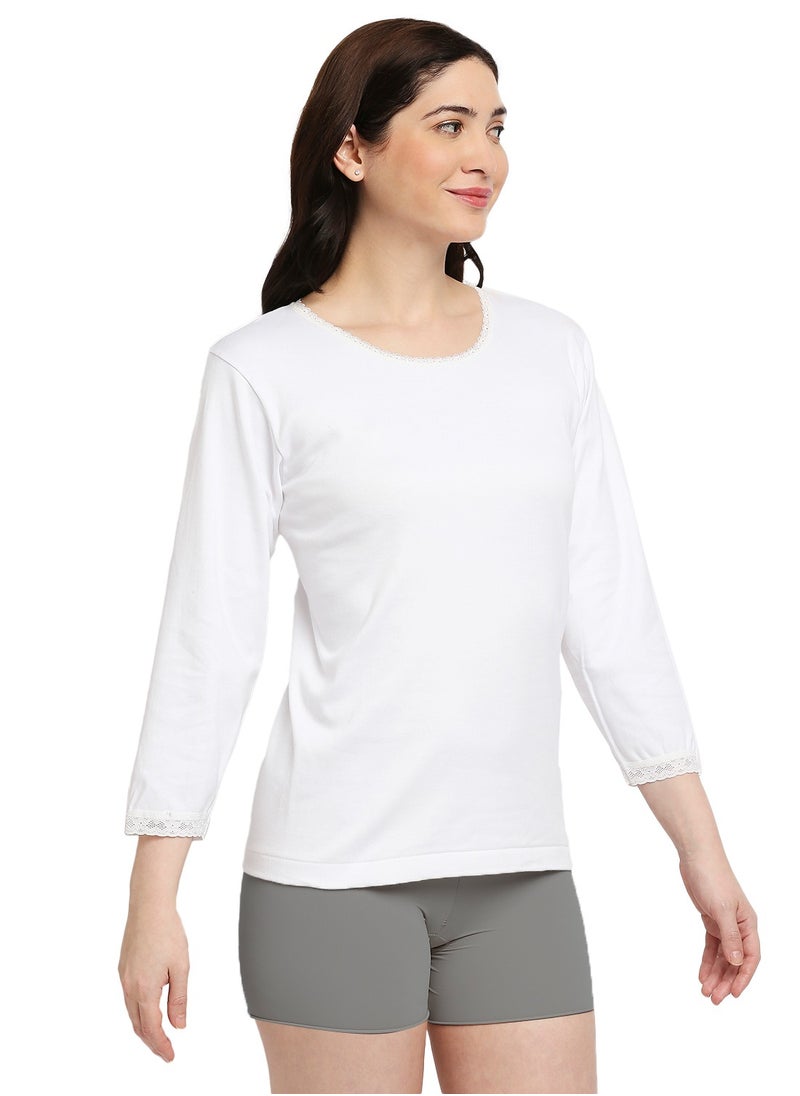 BYC WOMEN'S COTTON ROUND NECK THERMAL UNDERSHIRT - WHITE  - Image 5