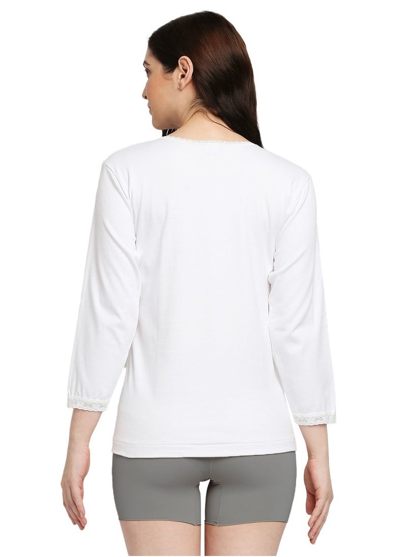 BYC WOMEN'S COTTON ROUND NECK THERMAL UNDERSHIRT - WHITE  - Image 4