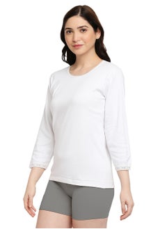 BYC WOMEN'S COTTON ROUND NECK THERMAL UNDERSHIRT - WHITE  - Image 3
