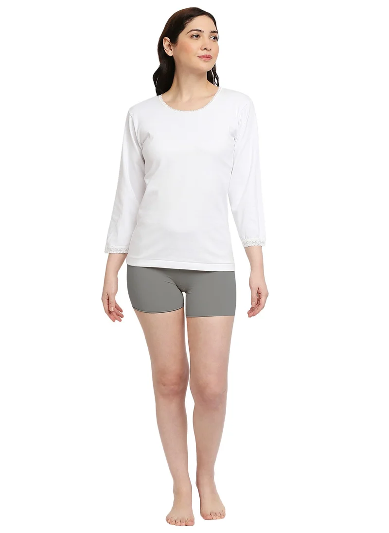 BYC WOMEN'S COTTON ROUND NECK THERMAL UNDERSHIRT - WHITE
