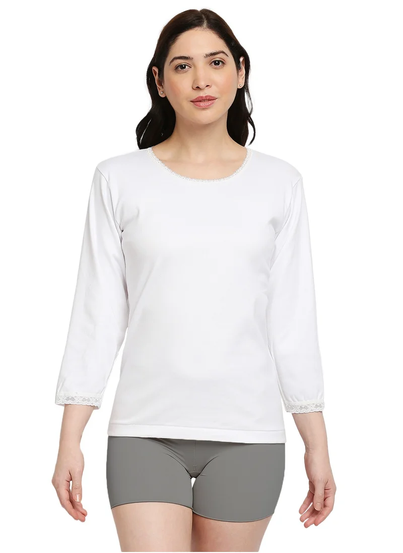 BYC WOMEN'S COTTON ROUND NECK THERMAL UNDERSHIRT - WHITE
