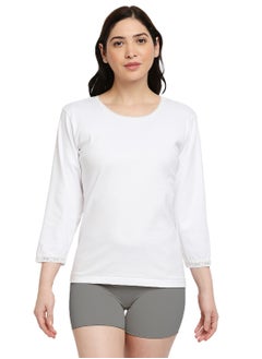 BYC WOMEN'S COTTON ROUND NECK THERMAL UNDERSHIRT - WHITE  - Image 2