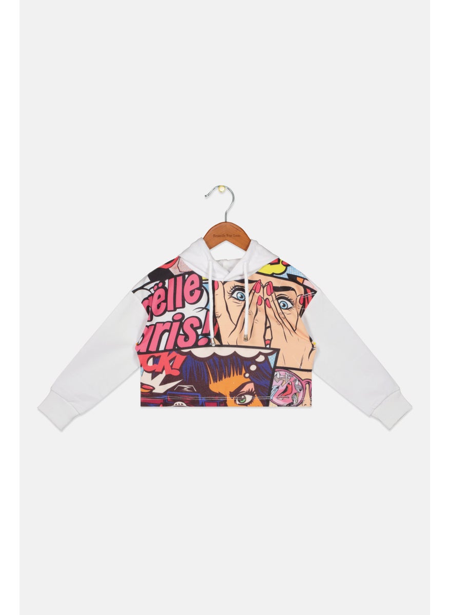Gaelle Paris Toddlers Girl Graphic Hooded Sweatshirt, White  - Image 1