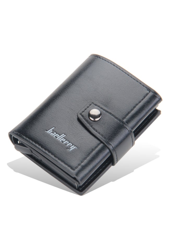 baellerry BAELLERRY Men's Card Holder, European and American Automatic Card Ejection Style, Buckle Card Holder, Black  - Image 1