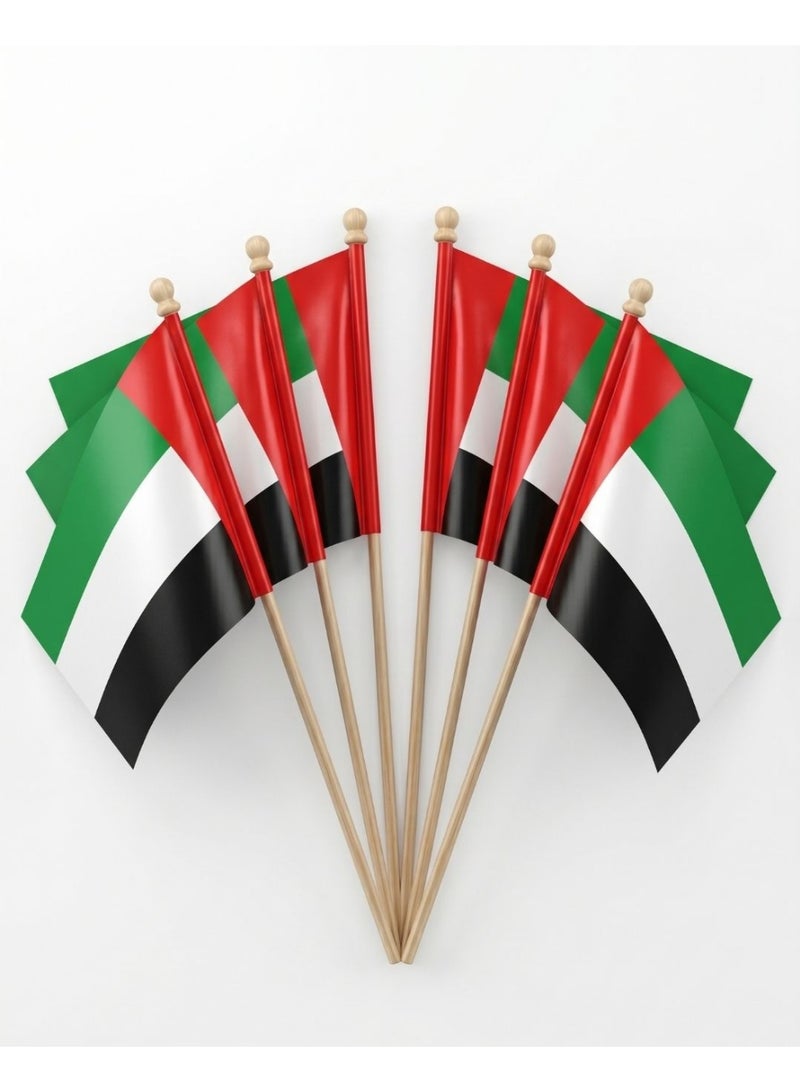 Aspire Books 06 Pcs UAE Flag with Wooden Stick (14x21cm) – Premium Handheld United Arab Emirates Flag for National Day, Events, and Celebrations - Image 1