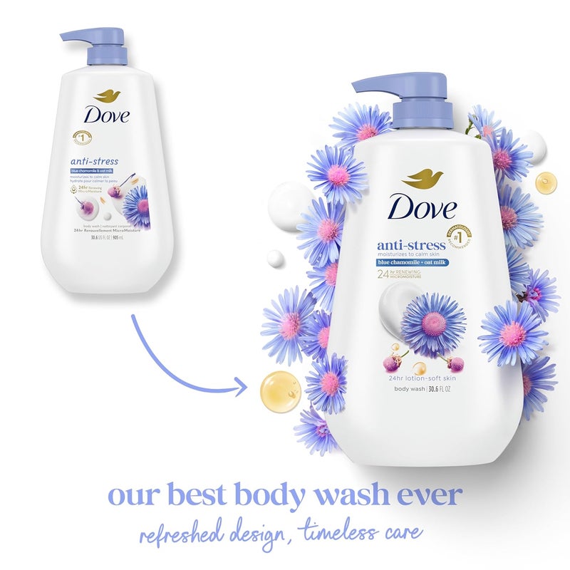 Dove Body Wash with Pump AntiStress Blue Chamomile Oat Milk for 24hr LotionSoft Skin Moisturizing Skin Cleanser with No Sulfates No Parabens 306 oz - Image 3