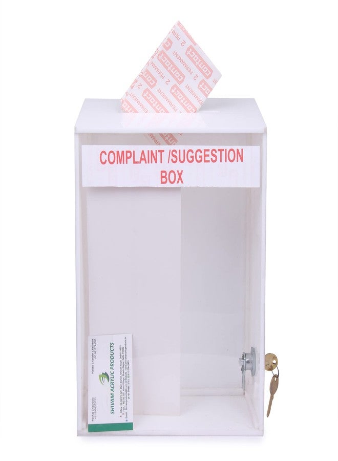 Rasper Acrylic Letter Box Wall Hanging for Home & Office Acrylic Mailbox with Lock Acrylic Suggestion Box for Office Acrylic Complaint Box for School (Wall Mounted) 12x9x4.5 Inches White &Transparent - Image 1