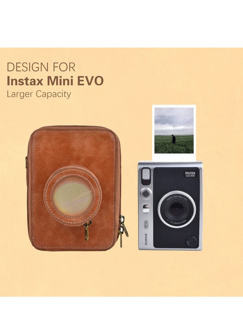 KASTWAVE Protective Case for Fujifilm Instax Mini EVO Camera Case, Retro PU Leather Protective Case for Mini EVO Instant Camera, High Capacity Cover with Removable Shoulder Strap, Vintage Brown  - Image 3