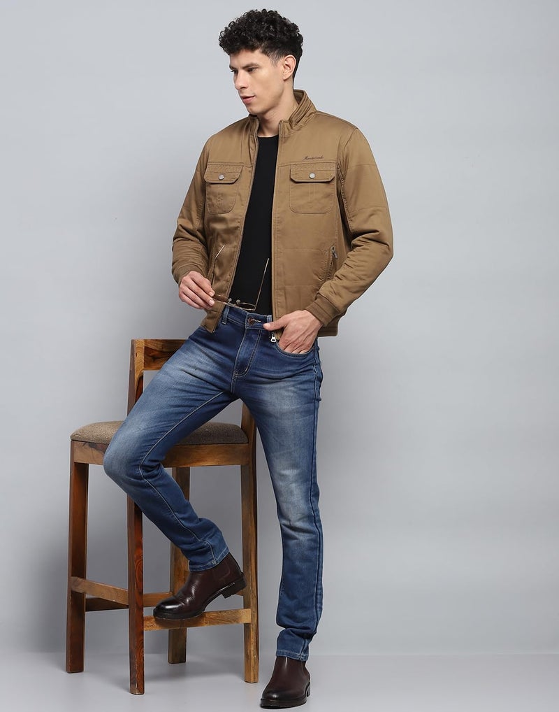 Monte Carlo Mens Solid Brown Mock Neck Full Sleeve Jacket (224066736-2-46) - Image 5