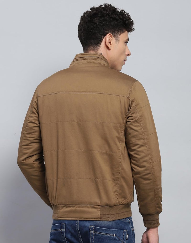 Monte Carlo Mens Solid Brown Mock Neck Full Sleeve Jacket (224066736-2-46) - Image 4
