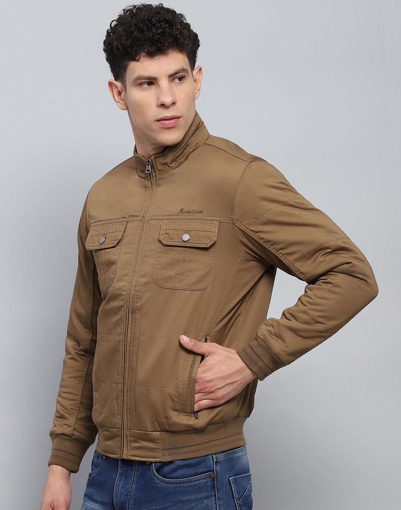 Monte Carlo Mens Solid Brown Mock Neck Full Sleeve Jacket (224066736-2-46) - Image 2