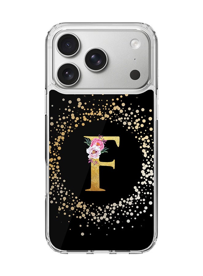 Stylizedd Classic Clear MagSafe Case for iPhone 17 Pro , Hybrid Soft Case Flexible Edges Anti Drop TPU PC Gel Thin Transparent Cover [ Designed for iPhone 17 Pro ] - Custom Monogram Initial Letter Floral Pattern Alphabet - F ( Black )