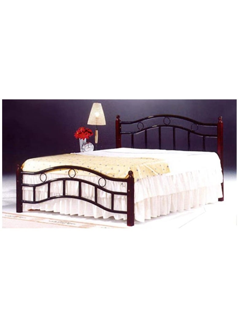 ALWASIT HOME Wooden Steel Queen Size Bed with Medical Mattress Cherry Brown Legs 150 x 190 cm