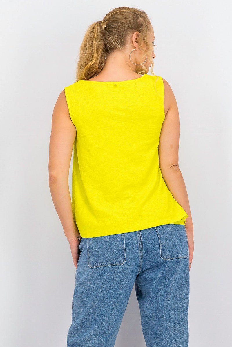 Mohito Women V-Neck Sleeveless Textured Top, Yellow - Image 4
