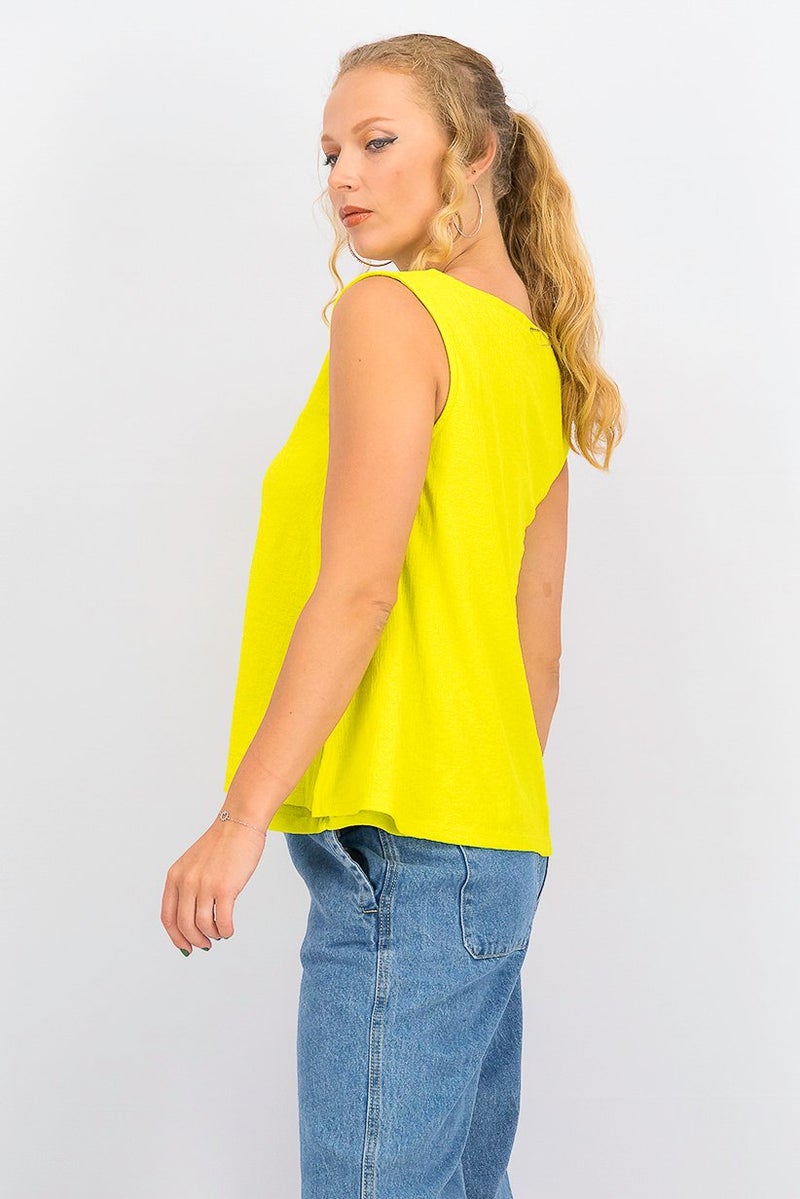 Mohito Women V-Neck Sleeveless Textured Top, Yellow - Image 3