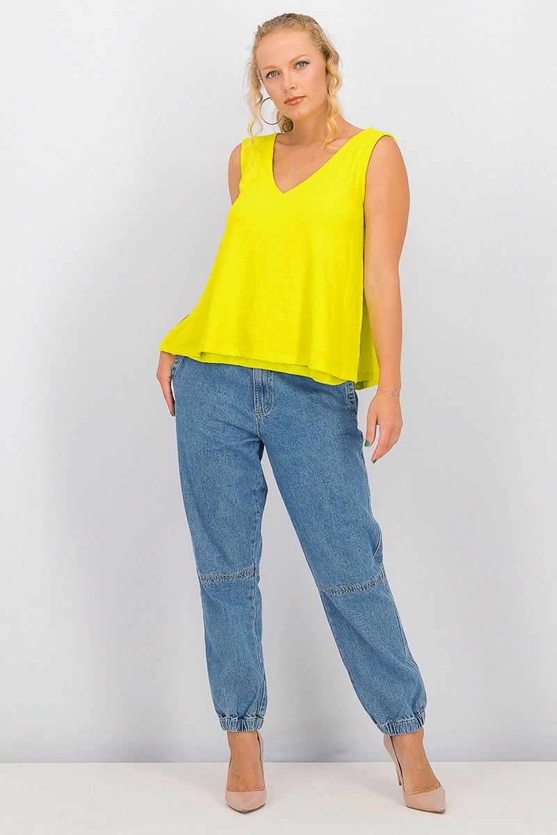 Mohito Women V-Neck Sleeveless Textured Top, Yellow - Image 2