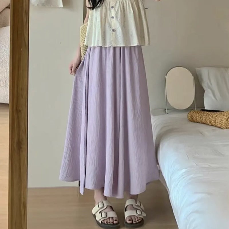 Women's Summer Lightweight A-Line Long Skirt Pants with Elastic Waist - Image 4