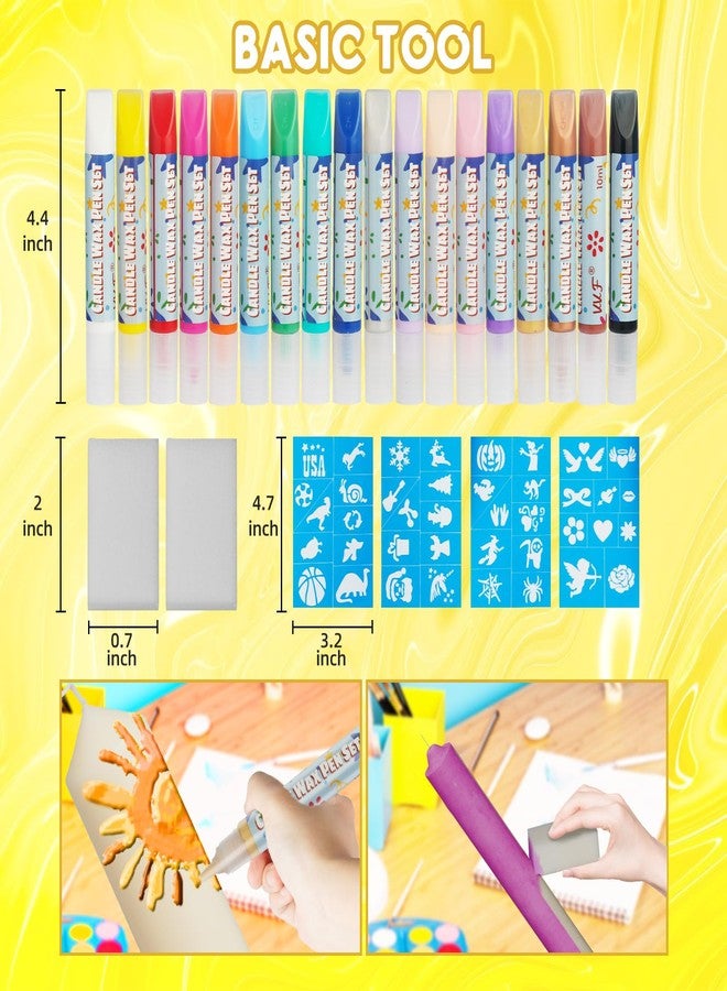 VVF Candle Paint Set, 18-Color Candle Wax Pens (3 Metallics) with Sponge & Sticker Stencils, Great for Candle Making, DIY Crafts, Holiday Gifts & Kids Painting((10ml*18) - Image 2
