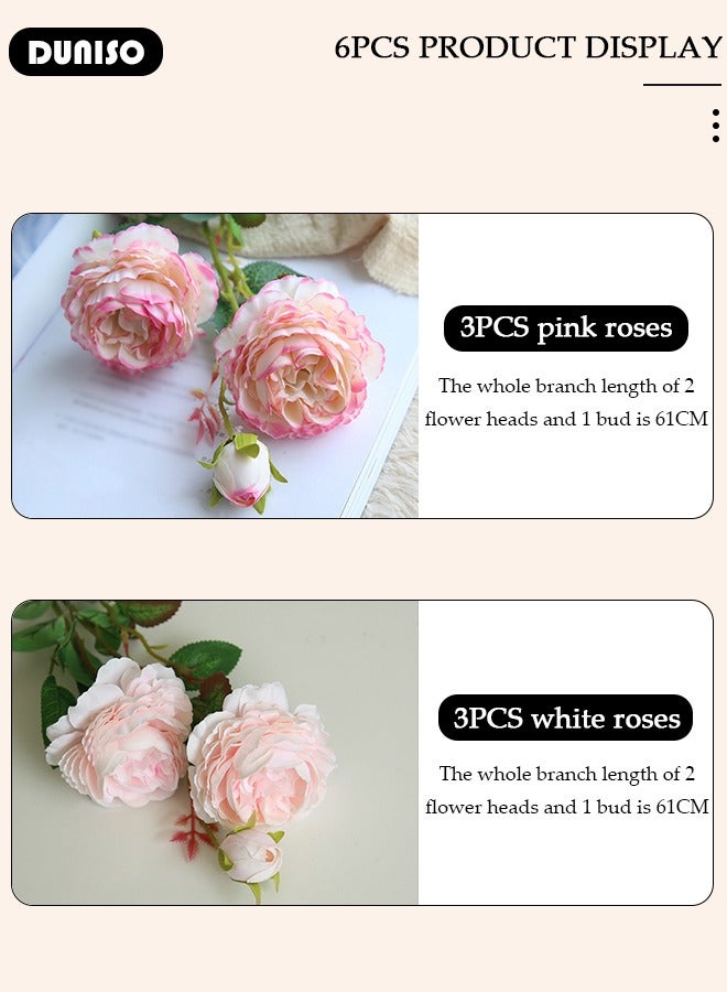 DUNISO 6PCS Artificial Flowers Table Centerpieces Decor Fake Tulips Silk Flowers Bouquets Arrangement for Home Room Office Party Table Flowers Decoration Wedding Table Centerpieces - Image 3