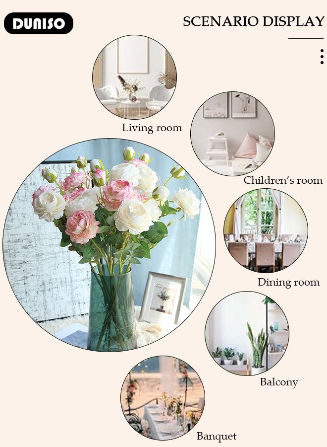 DUNISO 6PCS Artificial Flowers Table Centerpieces Decor Fake Tulips Silk Flowers Bouquets Arrangement for Home Room Office Party Table Flowers Decoration Wedding Table Centerpieces - Image 4