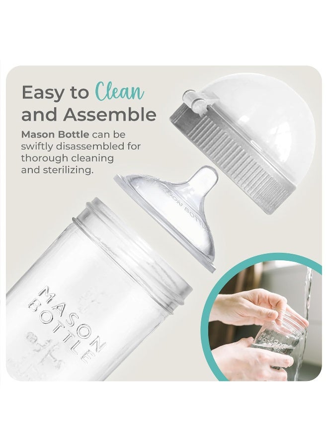 Mason Bottle Baby Glass Bottle Gift Set – Includes 8oz & 4oz Feeding Bottles, Slow & Medium Flow Nipples, Silicone Sleeves, Caps and Rings – BPA-Free, Non-Toxic, Anti-Colic - Image 3