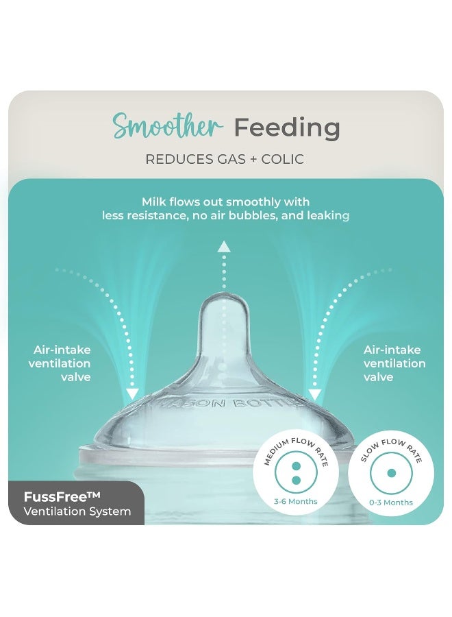 Mason Bottle Baby Glass Bottle Gift Set – Includes 8oz & 4oz Feeding Bottles, Slow & Medium Flow Nipples, Silicone Sleeves, Caps and Rings – BPA-Free, Non-Toxic, Anti-Colic - Image 4
