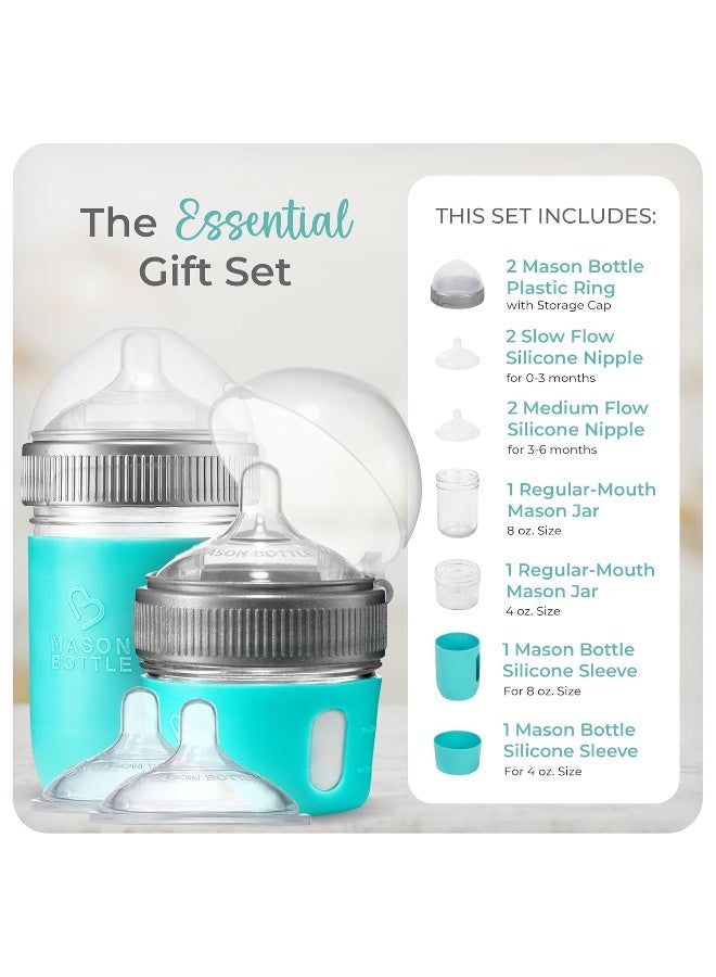 Mason Bottle Baby Glass Bottle Gift Set – Includes 8oz & 4oz Feeding Bottles, Slow & Medium Flow Nipples, Silicone Sleeves, Caps and Rings – BPA-Free, Non-Toxic, Anti-Colic - Image 2