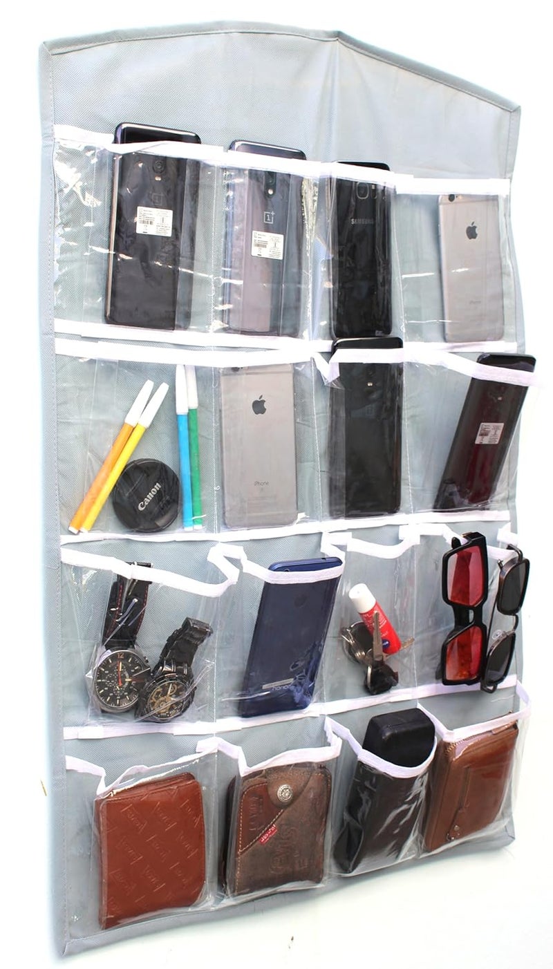 OxbOw 16 Pocket Hanging Innerwear Organiser For Wardrobe Socks Organizer For Wardrobe Wardrobe Organizer For Storage Wardrobe Organiser For Bra Undergarments Organizer75X45 CM Pack of 2 Grey - Image 1