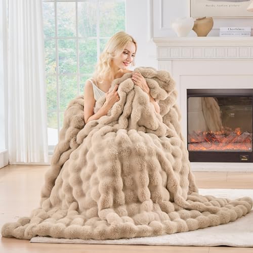 BENVWE Fluffy Faux Fur Throw Blanket for Couch, Soft Plush Thick Cozy Fuzzy Luxury Minky Bubble Blanket for Home Living Room Decor Gift for Women, Tie-dye Blue, 51" x 63", 1100GSM - Image 4