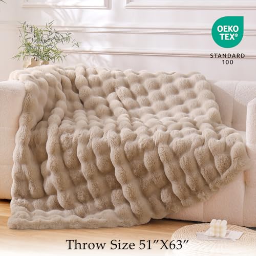 BENVWE Fluffy Faux Fur Throw Blanket for Couch, Soft Plush Thick Cozy Fuzzy Luxury Minky Bubble Blanket for Home Living Room Decor Gift for Women, Tie-dye Blue, 51" x 63", 1100GSM - Image 2