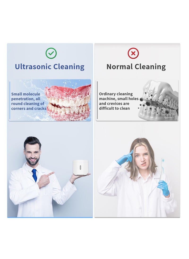 SYOSI Ultrasonic Retainer Cleaner Machine, Dentures Aligner Mouth Guard 42KHz 300ML Portable Professional Ultrasonic Jewelry Cleaning Machine for All Dental Appliances (White) - Image 5