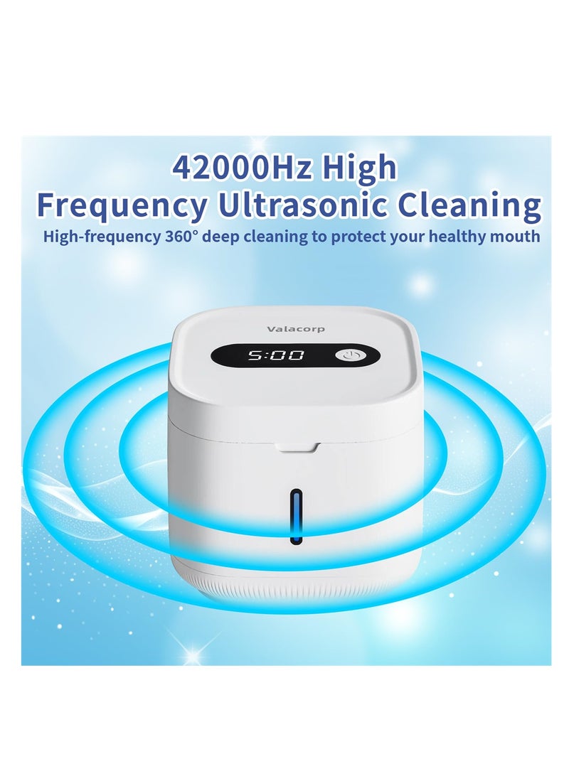 SYOSI Ultrasonic Retainer Cleaner Machine, Dentures Aligner Mouth Guard 42KHz 300ML Portable Professional Ultrasonic Jewelry Cleaning Machine for All Dental Appliances (White) - Image 4