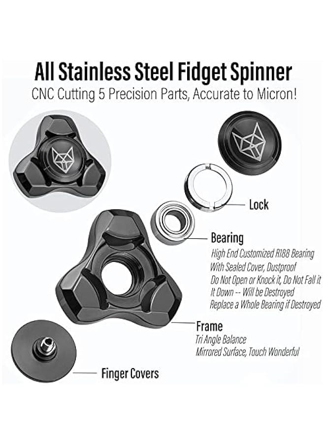 Arabest Metal Fidget Spinner for Adults, Stainless Steel Heavy Spinning Toys, Small Mini Fox Hand Gyro, Bearing Premium Long High Spin Fidget Block, Black - Image 3
