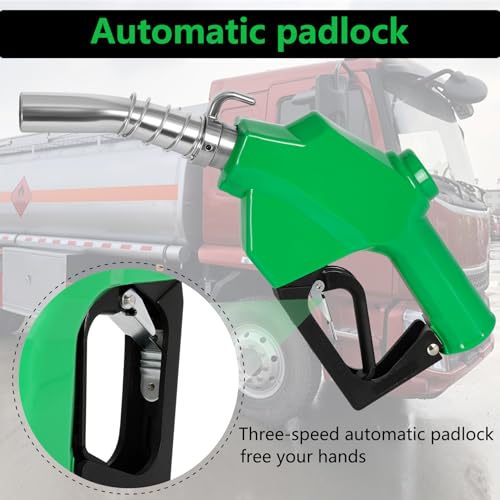 Azdele 1" NPT Automatic Fuel Nozzle & Hook, Diesel Gas Pump Handle, 19/16"(OD=30mm) Max Flow 30GPM, Fuel Transfer Pump Nozzle For Gasoline, Diesel, Biodiesel, Kerosene, Auto Shut Off 3-speed Latch - Image 3